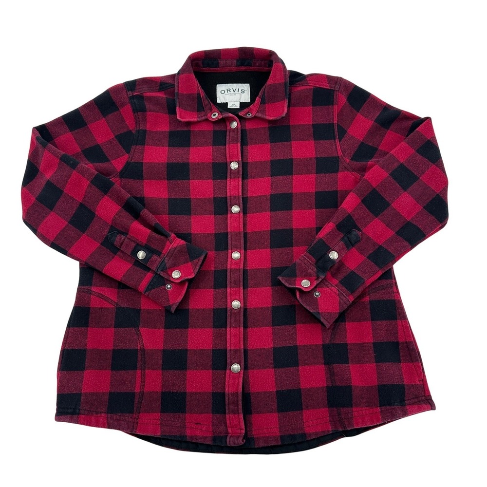 Orvis Classic Collection Flannel Shirt Red Black Checkered Shacket Cozy Men L/G